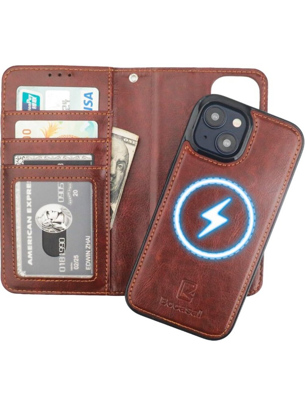 Bocasal for iPhone 15 Wallet Case Compatible with MagSafe Wireless Charging